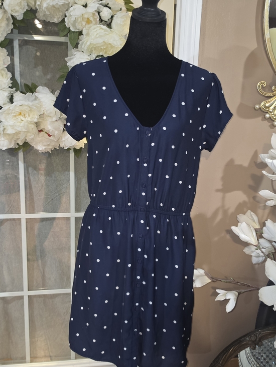 Dresses & Skirts - Classic Navy Polka Dot Button-Front Dress